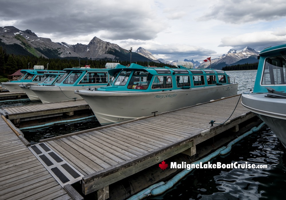 Cruise Boats in front of Maligne Mountain View