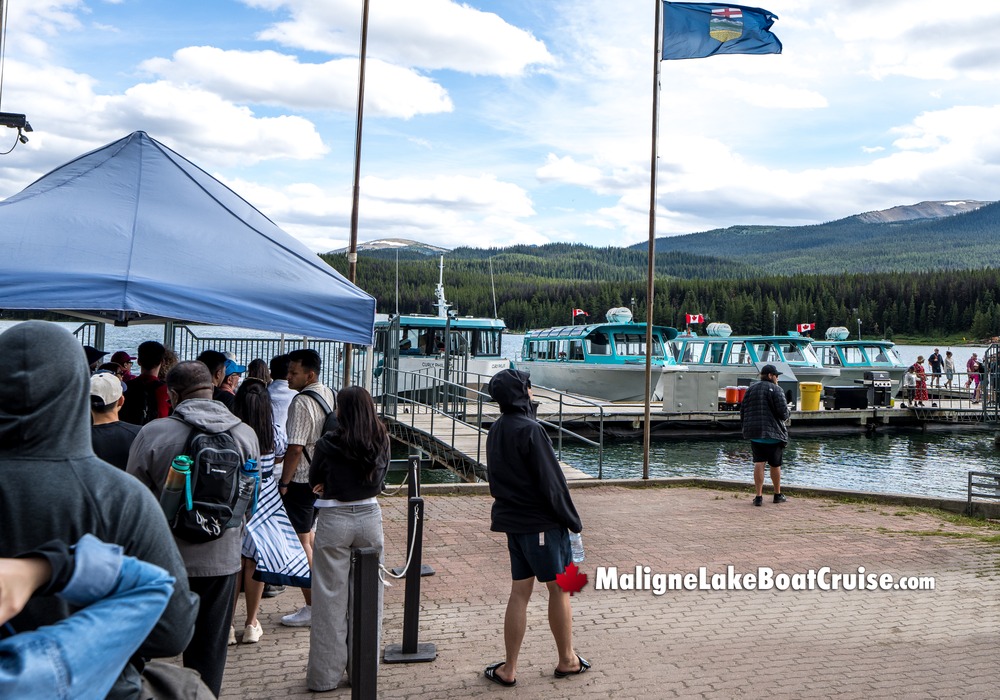 Spirit Island Boarding on Maligne Lake Boat Cruise