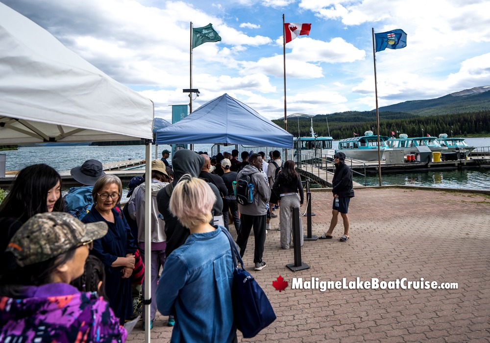 Visitors in Line for the Maligne Lake Boat Cruise
